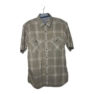CARHARTT MEN'S MEDIUM KHAKI RUGGED FLEX BOZEMAN PLAID SHORT SLEEVE WORK SHIRT